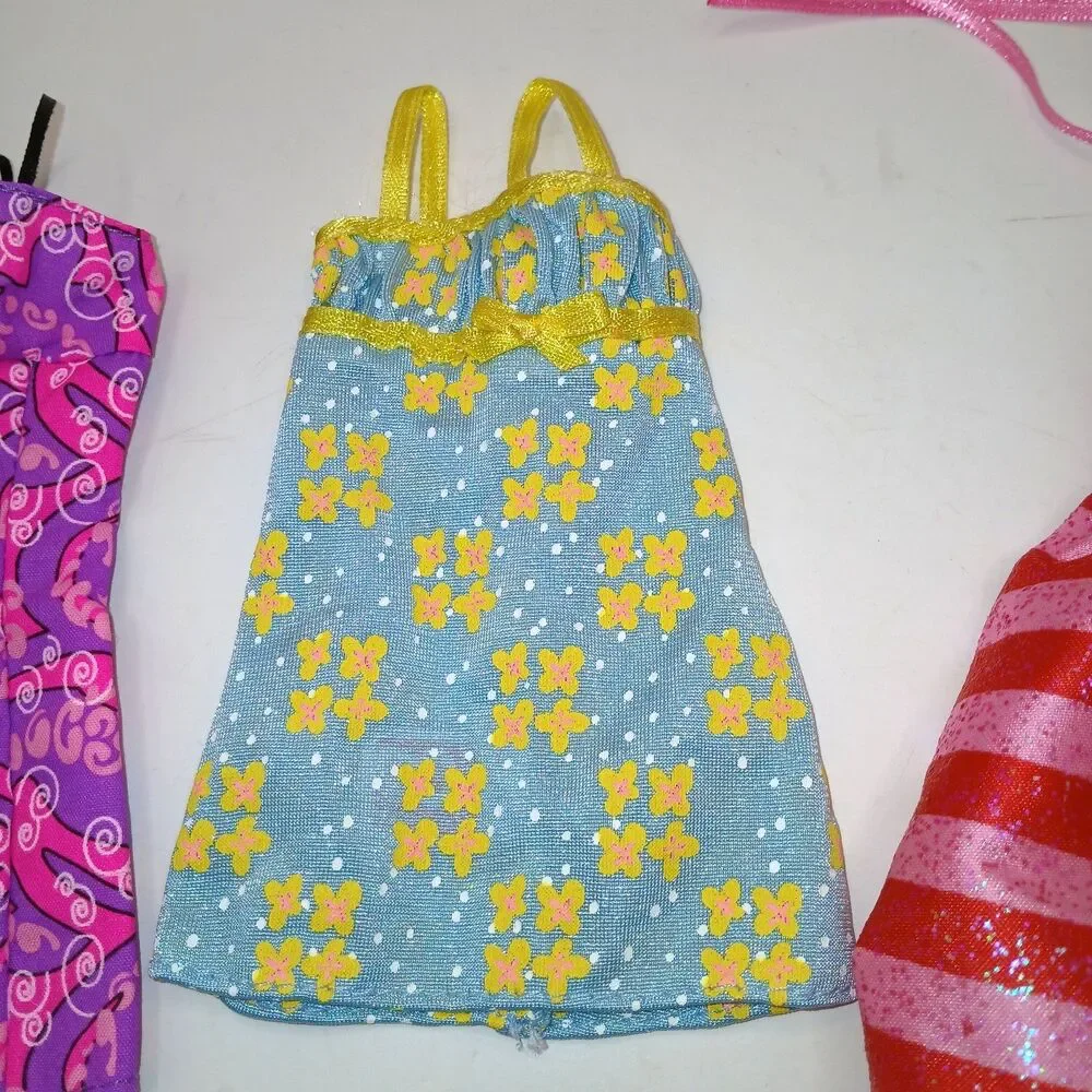 Lot of 3 Barbie Doll Dresses XO Valentines Green Yellow & Purple Pink Label
